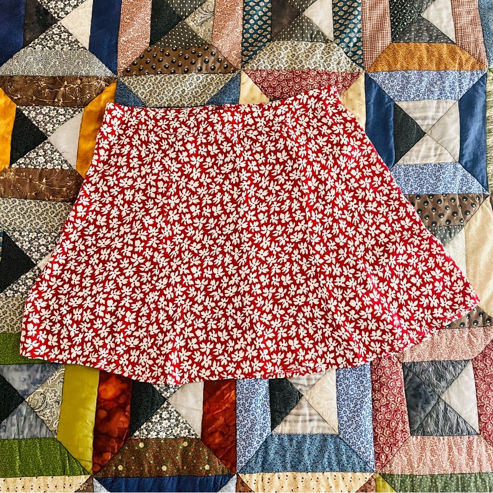 Reformation Red White Floral Flounce Mini Skirt 10